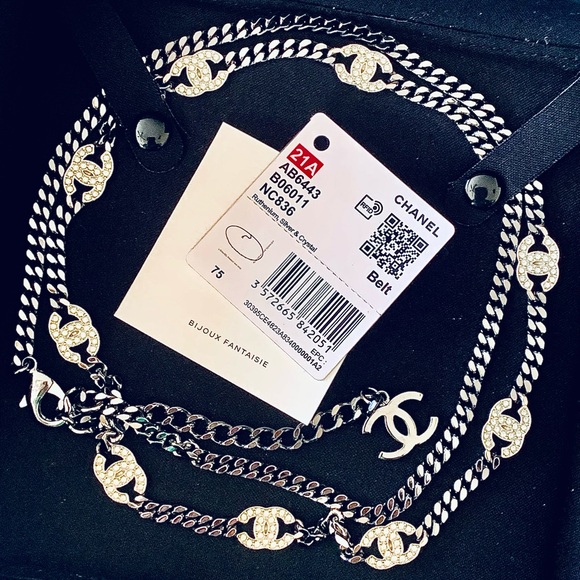 CHANEL Ruthenium, Silver & Crystal CC Metal Chain & Strass Belt RARE - Picture 10 of 16